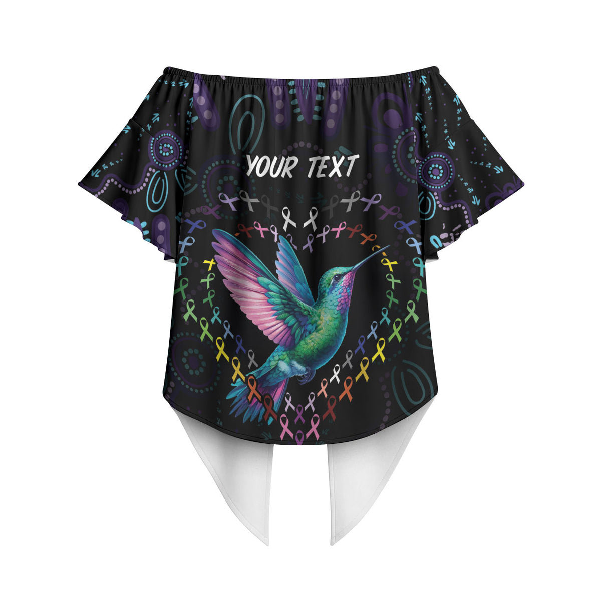 Personalized Australia Indigenous Aboriginal Arts Off Shoulder Wrap Waist Top Hummingbird - Fight Cancer In All Colors