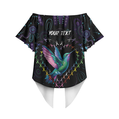 Personalized Australia Indigenous Aboriginal Arts Off Shoulder Wrap Waist Top Hummingbird - Fight Cancer In All Colors