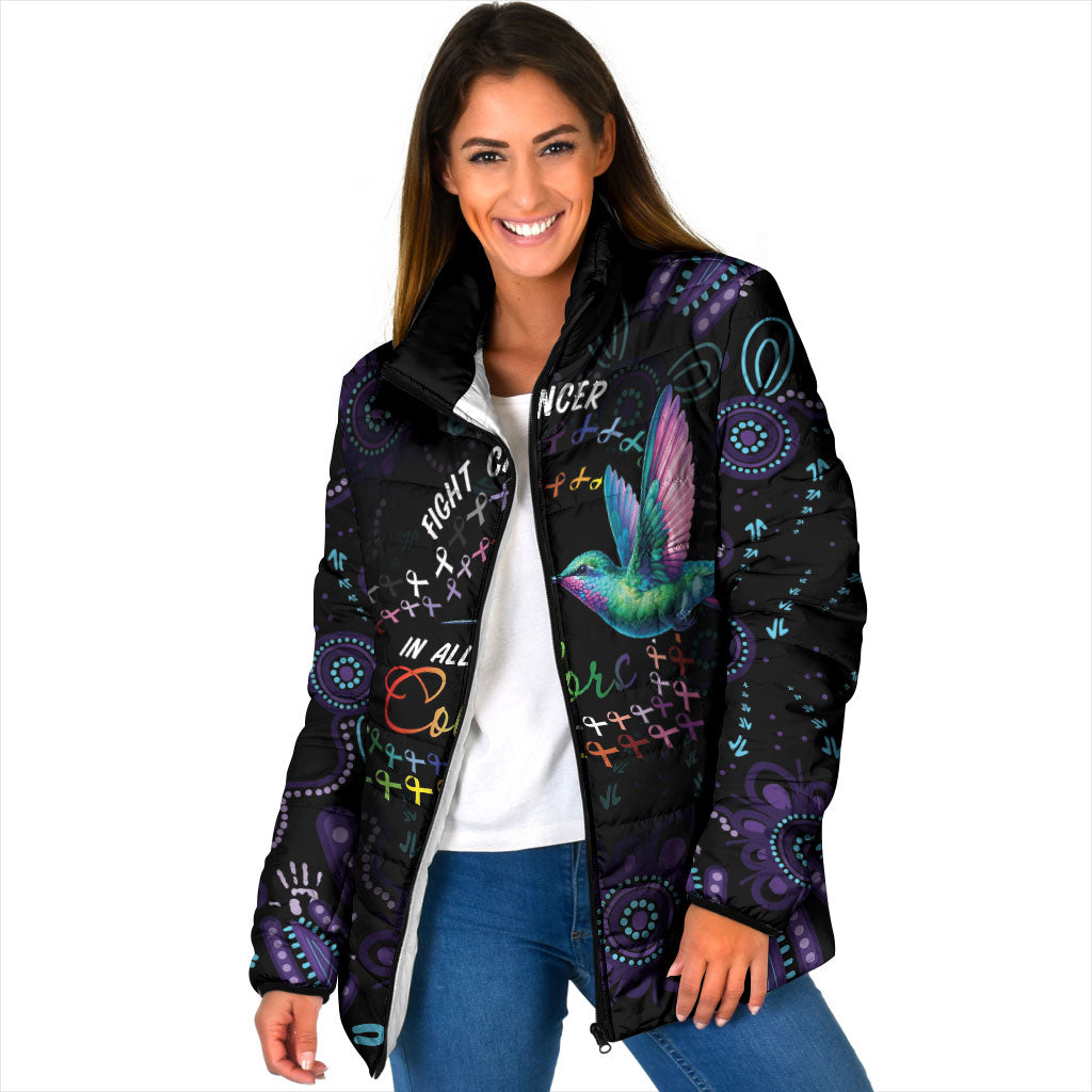 Personalized Australia Indigenous Aboriginal Arts Padded Jacket Hummingbird - Fight Cancer In All Colors