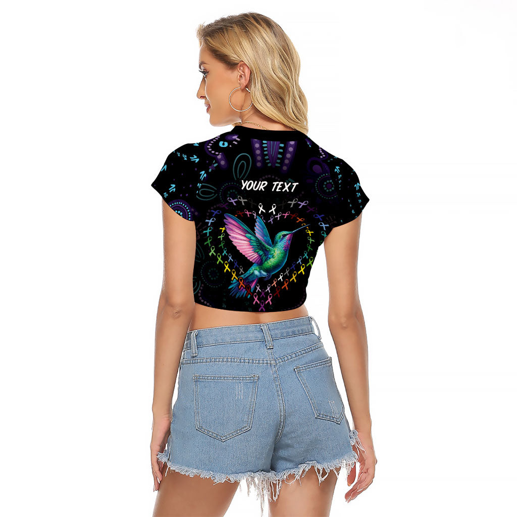 Personalized Australia Indigenous Aboriginal Arts Raglan Cropped T Shirt Hummingbird - Fight Cancer In All Colors