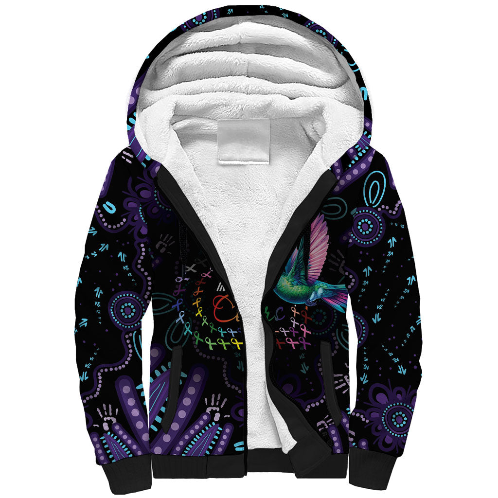 Personalized Australia Indigenous Aboriginal Arts Sherpa Hoodie Hummingbird - Fight Cancer In All Colors