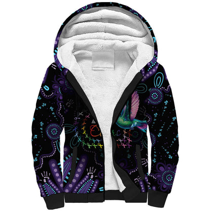 Personalized Australia Indigenous Aboriginal Arts Sherpa Hoodie Hummingbird - Fight Cancer In All Colors