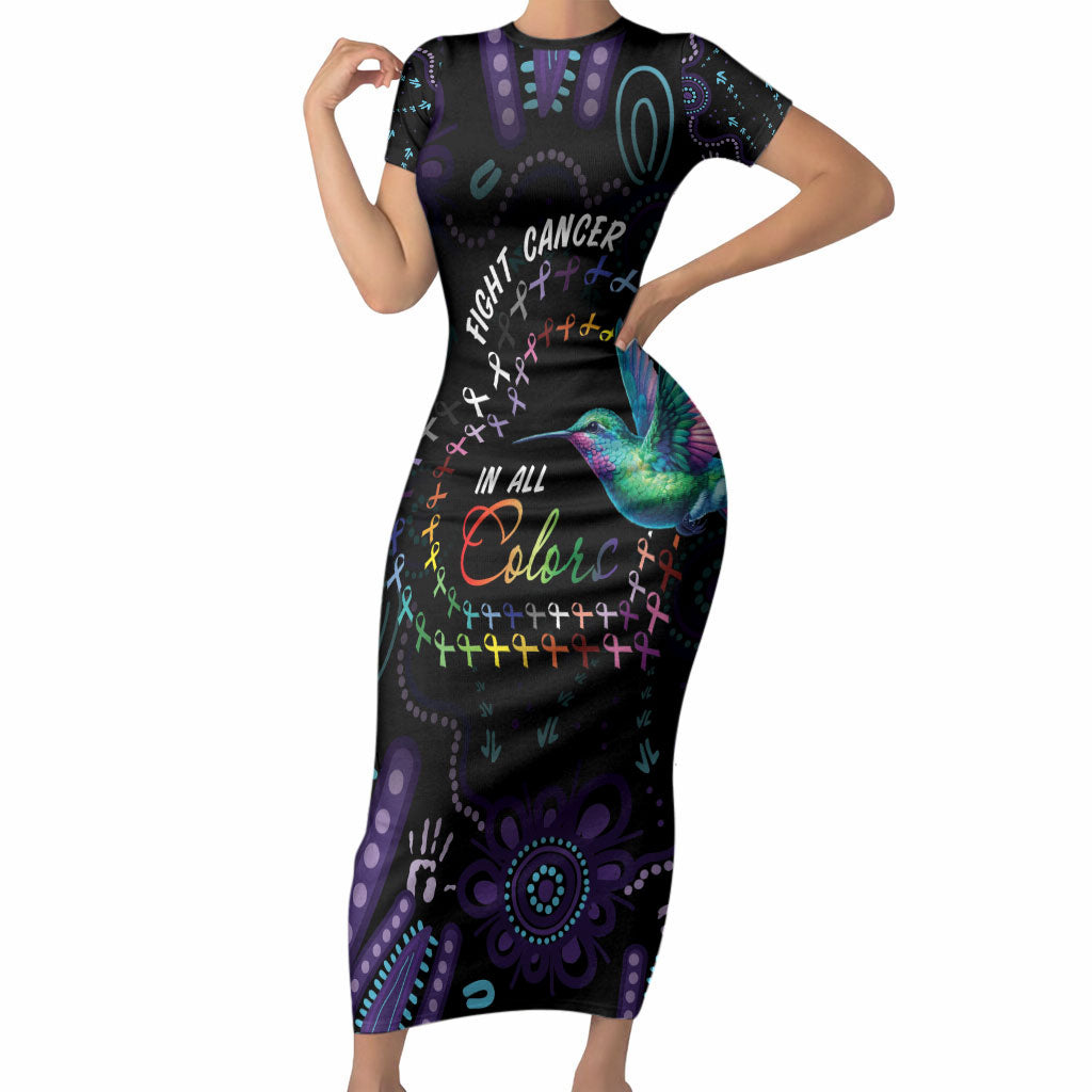 Personalized Australia Indigenous Aboriginal Arts Short Sleeve Bodycon Dress Hummingbird - Fight Cancer In All Colors