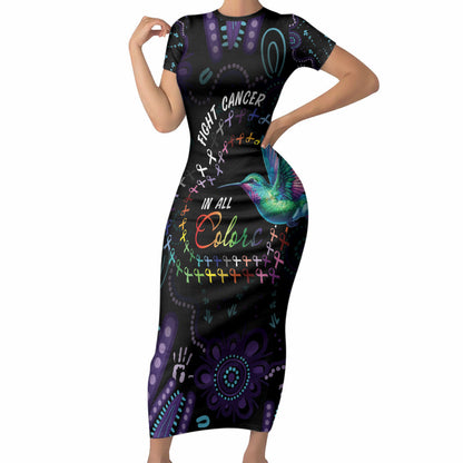 Personalized Australia Indigenous Aboriginal Arts Short Sleeve Bodycon Dress Hummingbird - Fight Cancer In All Colors