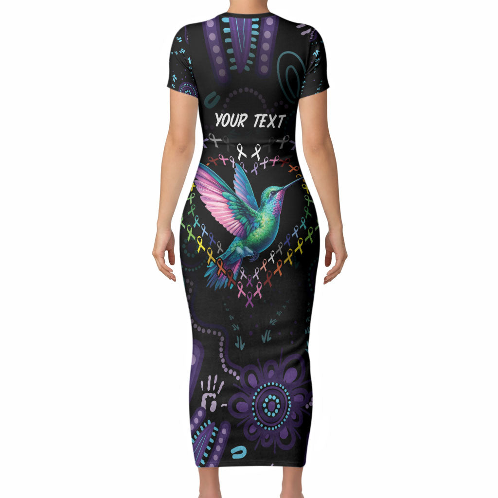 Personalized Australia Indigenous Aboriginal Arts Short Sleeve Bodycon Dress Hummingbird - Fight Cancer In All Colors