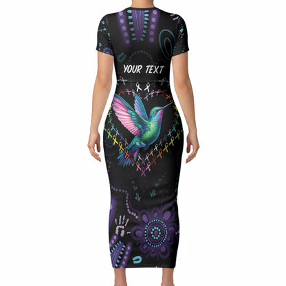 Personalized Australia Indigenous Aboriginal Arts Short Sleeve Bodycon Dress Hummingbird - Fight Cancer In All Colors