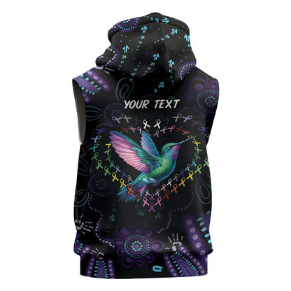 Personalized Australia Indigenous Aboriginal Arts Sleeveless Hoodie Hummingbird - Fight Cancer In All Colors