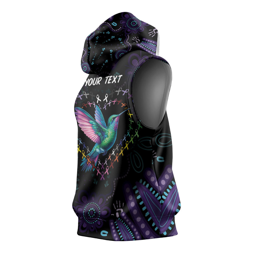 Personalized Australia Indigenous Aboriginal Arts Sleeveless Hoodie Hummingbird - Fight Cancer In All Colors