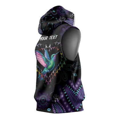Personalized Australia Indigenous Aboriginal Arts Sleeveless Hoodie Hummingbird - Fight Cancer In All Colors