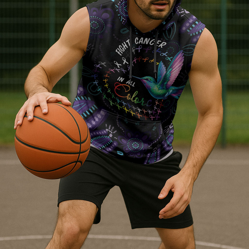 Personalized Australia Indigenous Aboriginal Arts Sleeveless Hoodie Hummingbird - Fight Cancer In All Colors