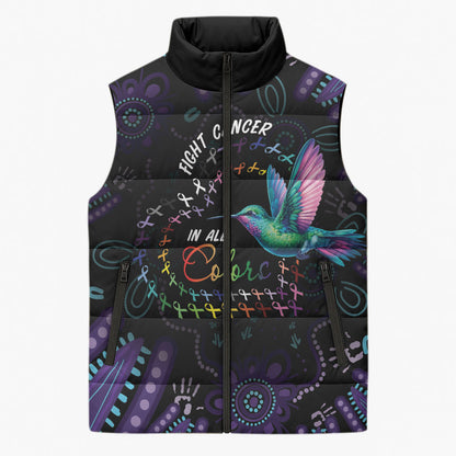 Personalized Australia Indigenous Aboriginal Arts Sleeveless Puffer Jacket Hummingbird - Fight Cancer In All Colors