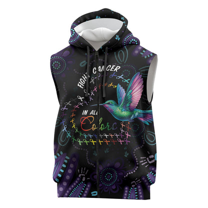 Personalized Australia Indigenous Aboriginal Arts Sleeveless Zip Hoodie Hummingbird - Fight Cancer In All Colors