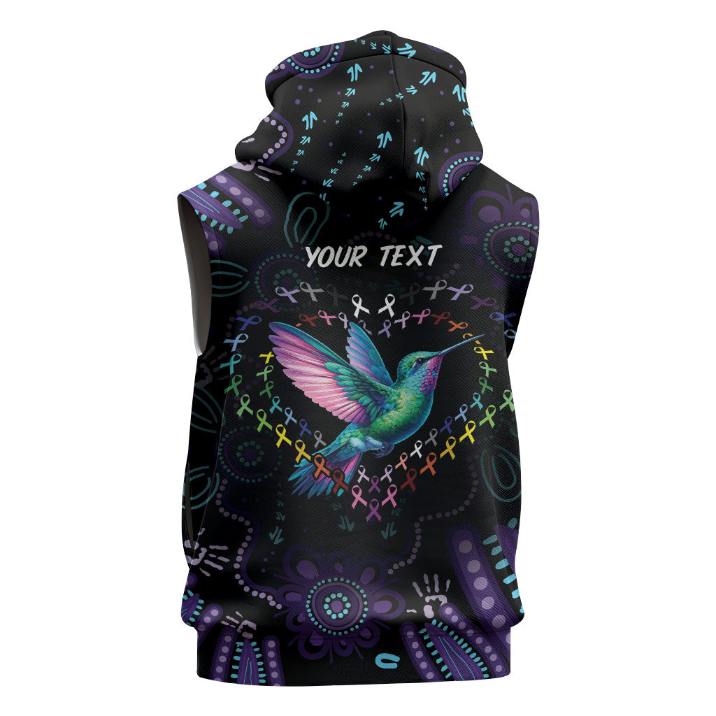 Personalized Australia Indigenous Aboriginal Arts Sleeveless Zip Hoodie Hummingbird - Fight Cancer In All Colors