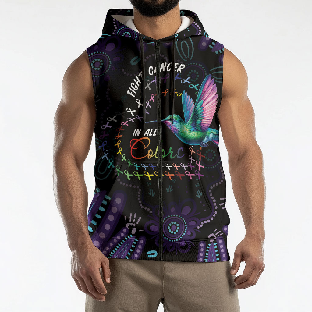 Personalized Australia Indigenous Aboriginal Arts Sleeveless Zip Hoodie Hummingbird - Fight Cancer In All Colors
