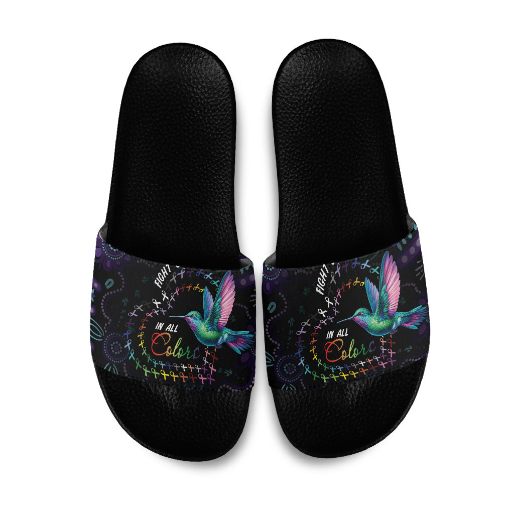 Australia Indigenous Aboriginal Arts Slide Sandals Hummingbird - Fight Cancer In All Colors