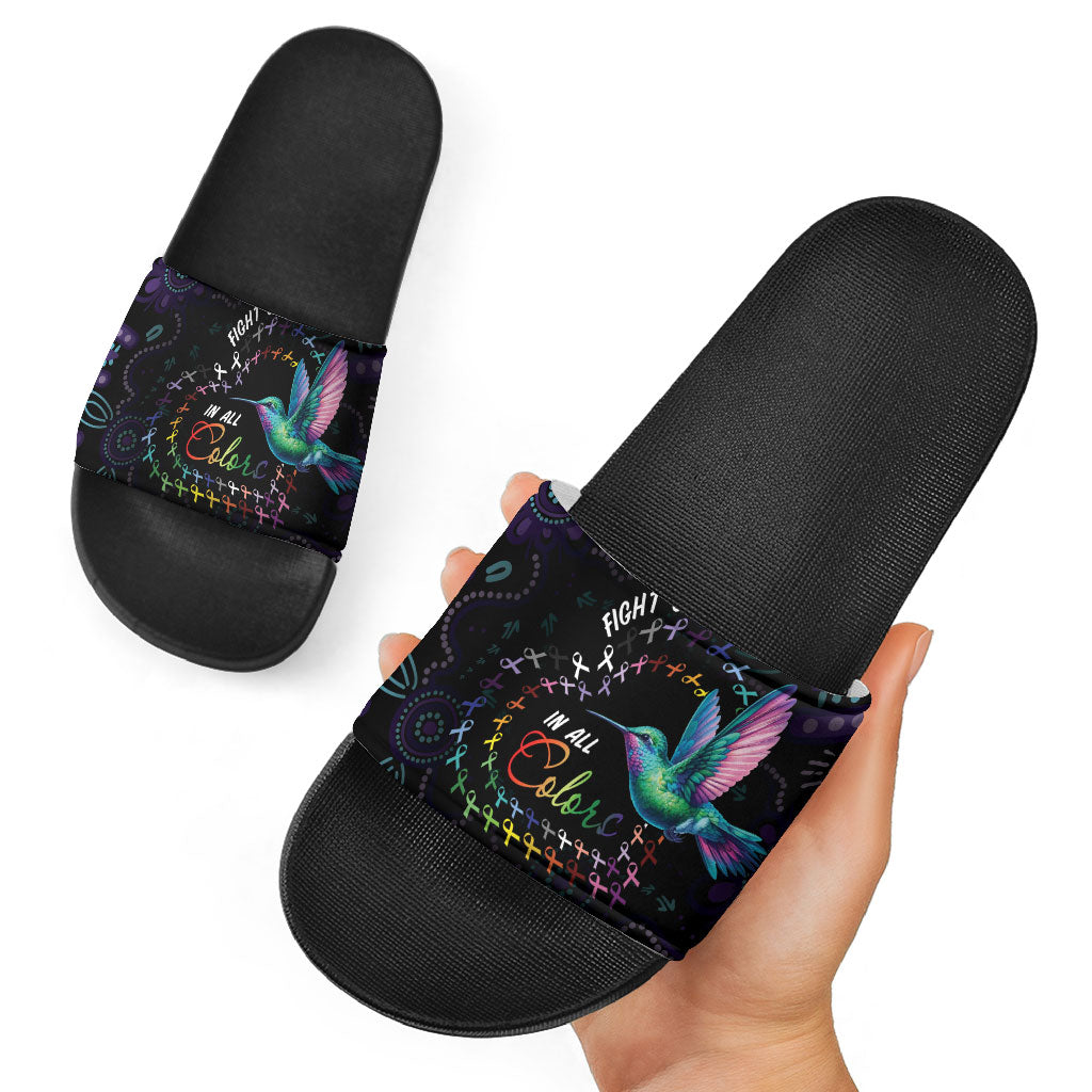 Australia Indigenous Aboriginal Arts Slide Sandals Hummingbird - Fight Cancer In All Colors