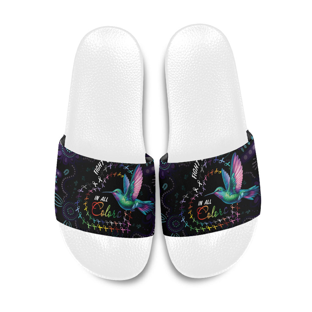 Australia Indigenous Aboriginal Arts Slide Sandals Hummingbird - Fight Cancer In All Colors