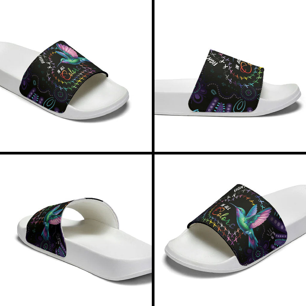 Australia Indigenous Aboriginal Arts Slide Sandals Hummingbird - Fight Cancer In All Colors
