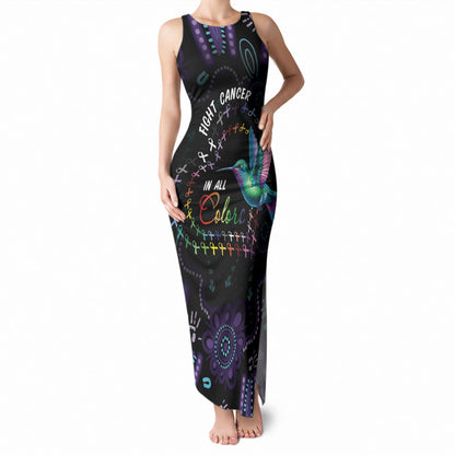 Personalized Australia Indigenous Aboriginal Arts Tank Maxi Dress Hummingbird - Fight Cancer In All Colors