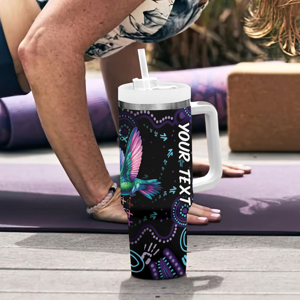 Personalized Australia Indigenous Aboriginal Arts Tumbler With Handle Hummingbird - Fight Cancer In All Colors