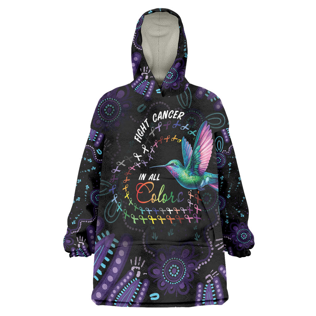 Personalized Australia Indigenous Aboriginal Arts Wearable Blanket Hoodie Hummingbird - Fight Cancer In All Colors