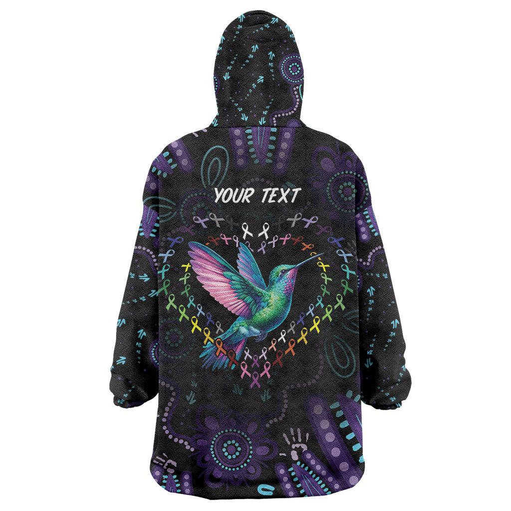 Personalized Australia Indigenous Aboriginal Arts Wearable Blanket Hoodie Hummingbird - Fight Cancer In All Colors