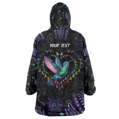 Personalized Australia Indigenous Aboriginal Arts Wearable Blanket Hoodie Hummingbird - Fight Cancer In All Colors