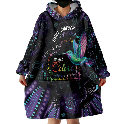 Personalized Australia Indigenous Aboriginal Arts Wearable Blanket Hoodie Hummingbird - Fight Cancer In All Colors