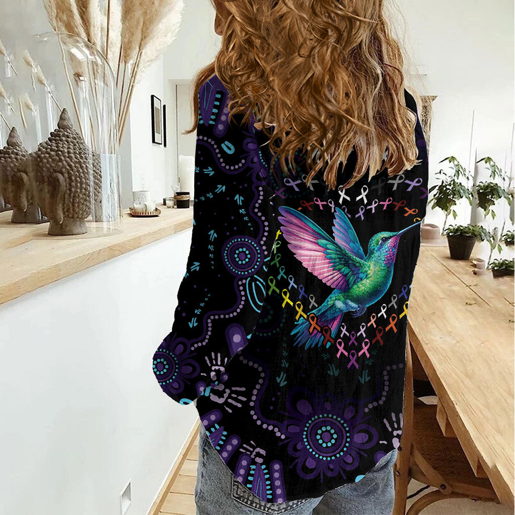 Personalized Australia Indigenous Aboriginal Arts Women Casual Shirt Hummingbird - Fight Cancer In All Colors