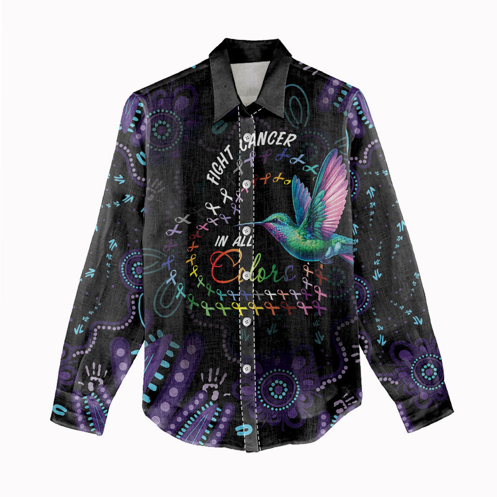 Personalized Australia Indigenous Aboriginal Arts Women Casual Shirt Hummingbird - Fight Cancer In All Colors