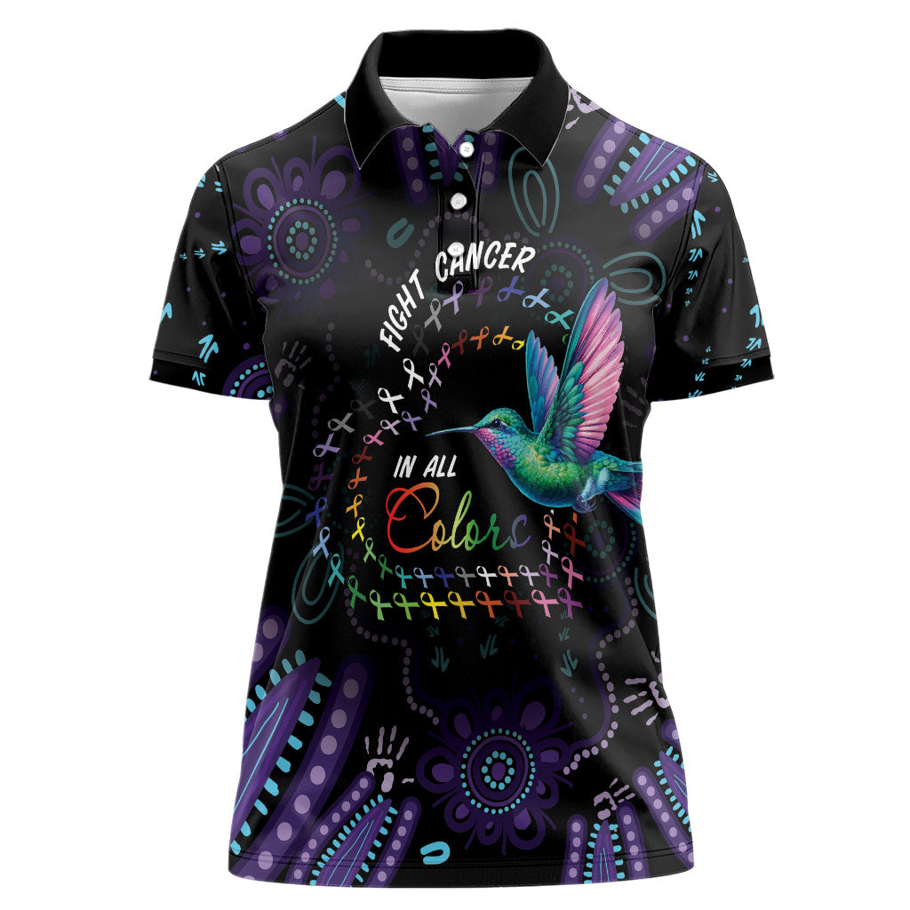Personalized Australia Indigenous Aboriginal Arts Women Polo Shirt Hummingbird - Fight Cancer In All Colors