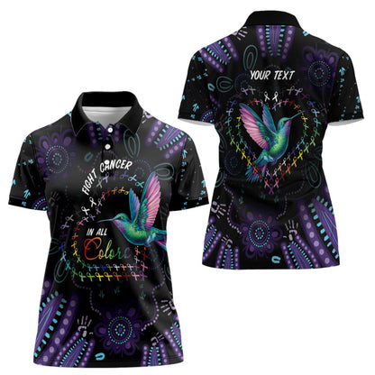 Personalized Australia Indigenous Aboriginal Arts Women Polo Shirt Hummingbird - Fight Cancer In All Colors