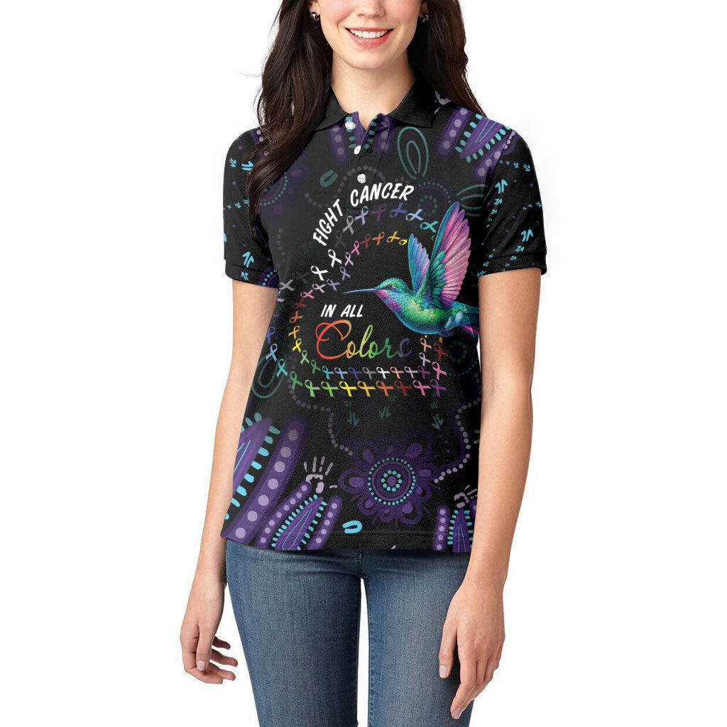 Personalized Australia Indigenous Aboriginal Arts Women Polo Shirt Hummingbird - Fight Cancer In All Colors