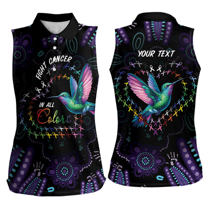 Personalized Australia Indigenous Aboriginal Arts Women Sleeveless Polo Shirt Hummingbird - Fight Cancer In All Colors