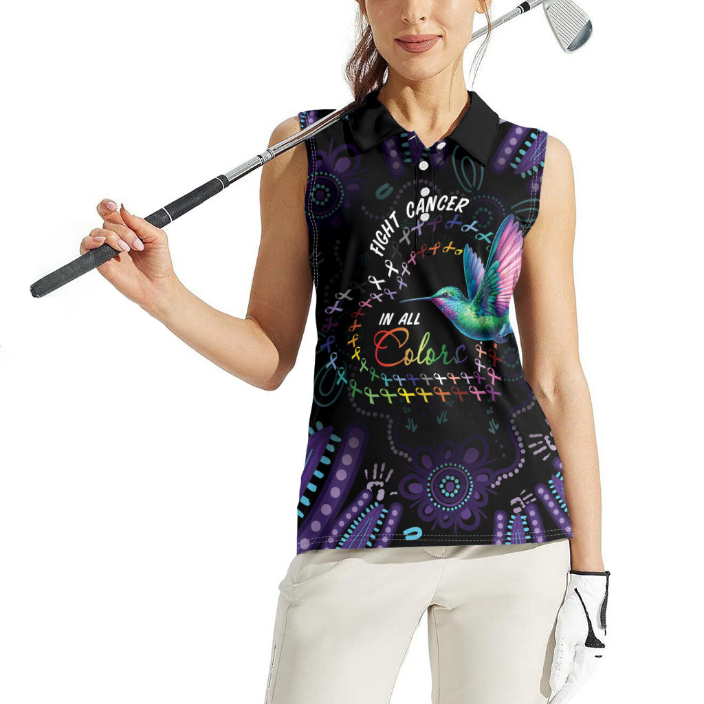 Personalized Australia Indigenous Aboriginal Arts Women Sleeveless Polo Shirt Hummingbird - Fight Cancer In All Colors