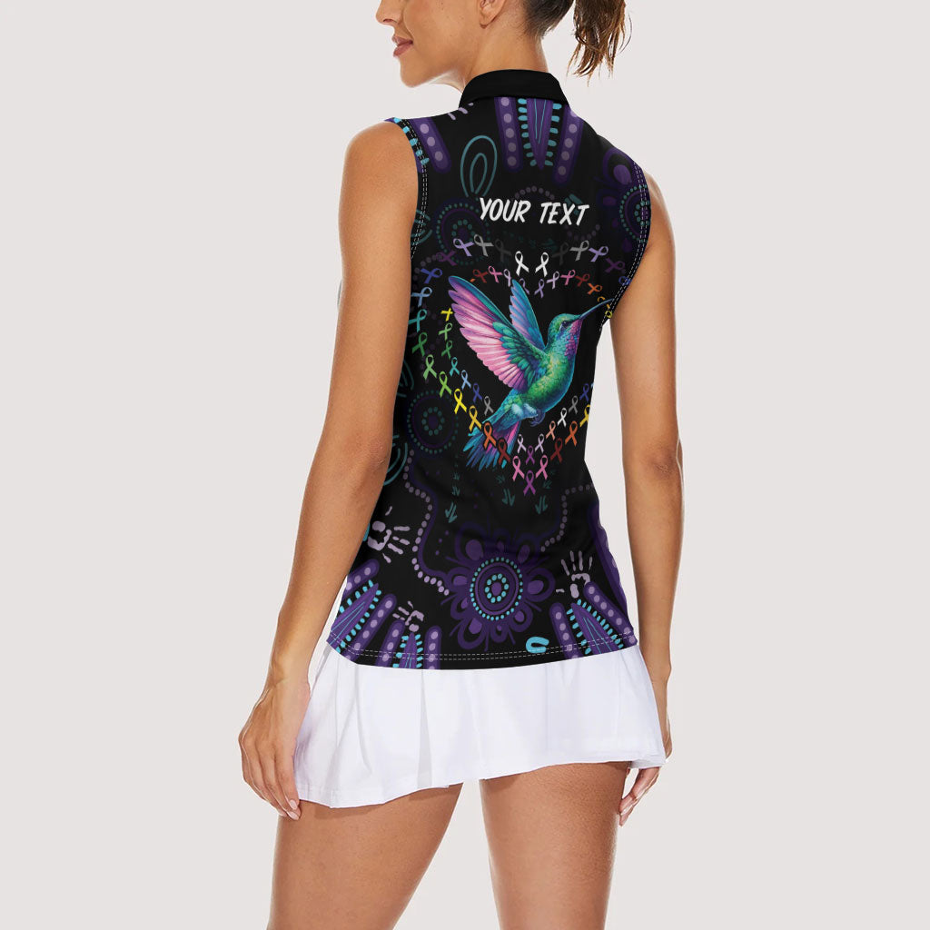 Personalized Australia Indigenous Aboriginal Arts Women Sleeveless Polo Shirt Hummingbird - Fight Cancer In All Colors
