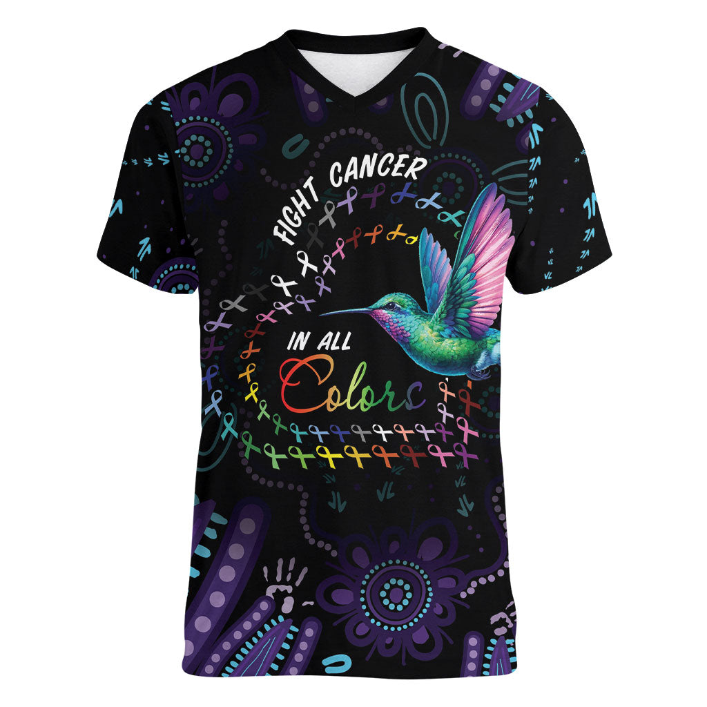Personalized Australia Indigenous Aboriginal Arts Women V-Neck T-Shirt Hummingbird - Fight Cancer In All Colors