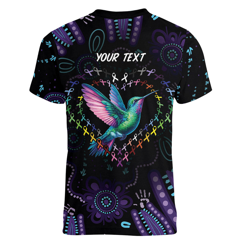Personalized Australia Indigenous Aboriginal Arts Women V-Neck T-Shirt Hummingbird - Fight Cancer In All Colors