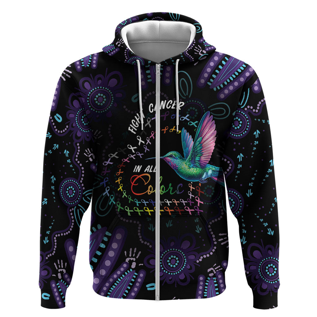 Personalized Australia Indigenous Aboriginal Arts Zip Hoodie Hummingbird - Fight Cancer In All Colors