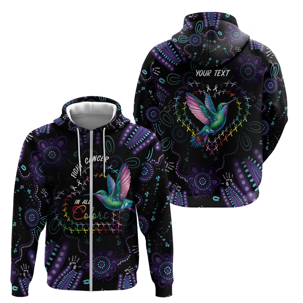 Personalized Australia Indigenous Aboriginal Arts Zip Hoodie Hummingbird - Fight Cancer In All Colors