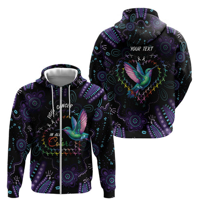 Personalized Australia Indigenous Aboriginal Arts Zip Hoodie Hummingbird - Fight Cancer In All Colors