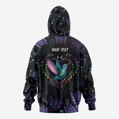 Personalized Australia Indigenous Aboriginal Arts Zip Hoodie Hummingbird - Fight Cancer In All Colors