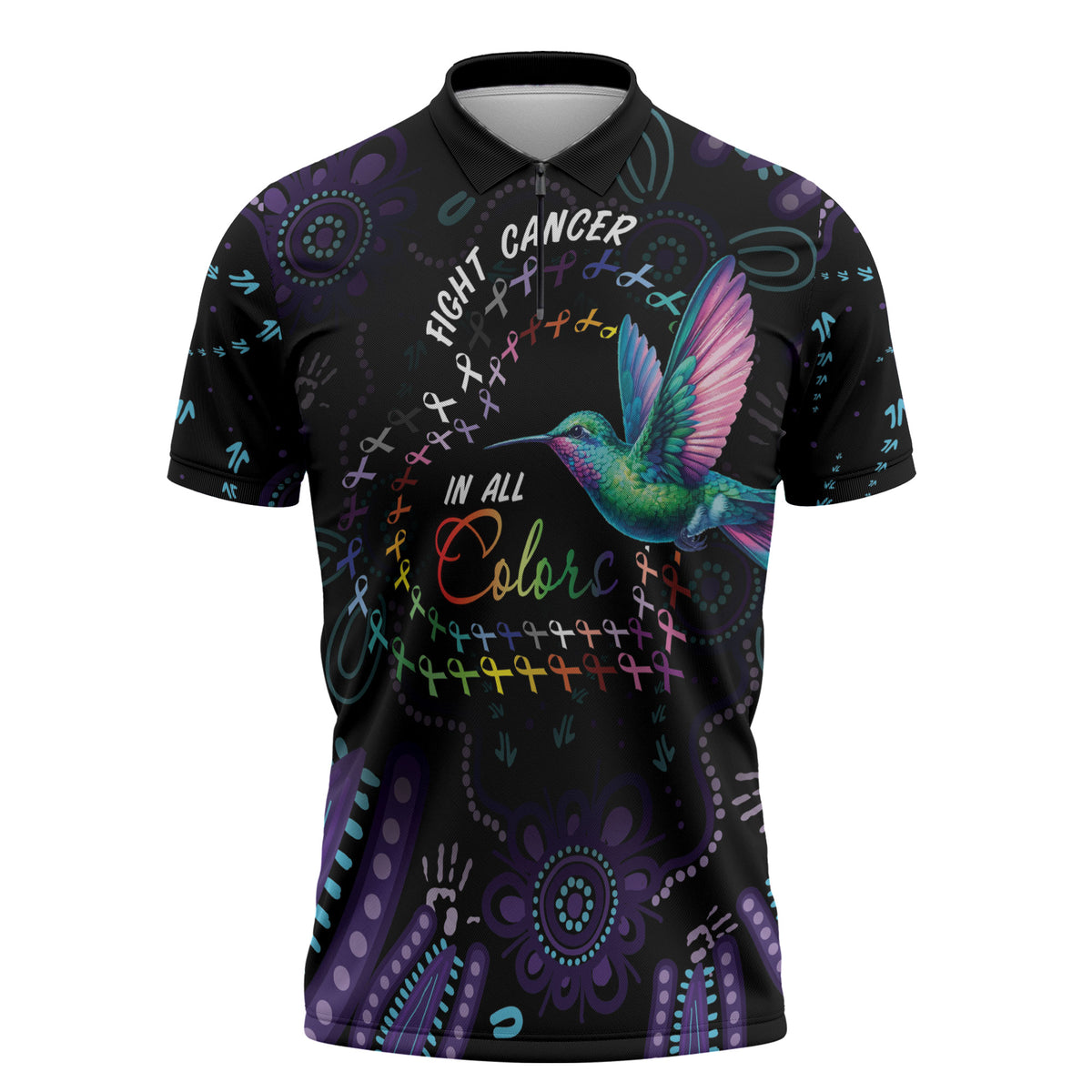 Personalized Australia Indigenous Aboriginal Arts Zipper Polo Shirt Hummingbird - Fight Cancer In All Colors