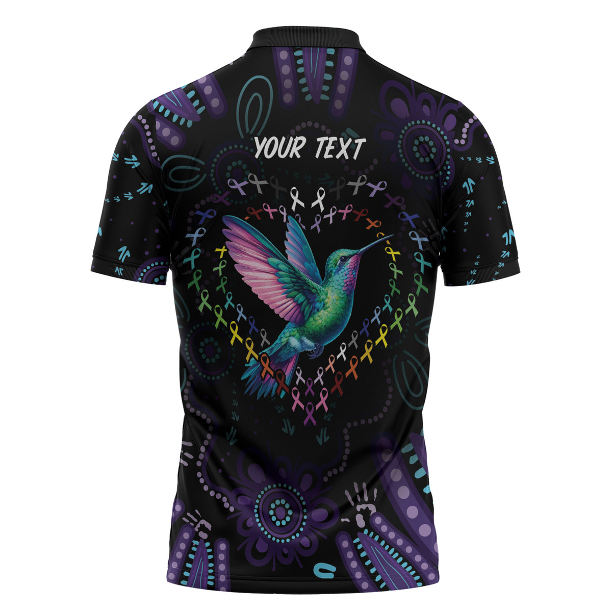 Personalized Australia Indigenous Aboriginal Arts Zipper Polo Shirt Hummingbird - Fight Cancer In All Colors