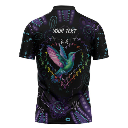 Personalized Australia Indigenous Aboriginal Arts Zipper Polo Shirt Hummingbird - Fight Cancer In All Colors