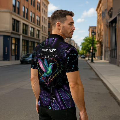 Personalized Australia Indigenous Aboriginal Arts Zipper Polo Shirt Hummingbird - Fight Cancer In All Colors