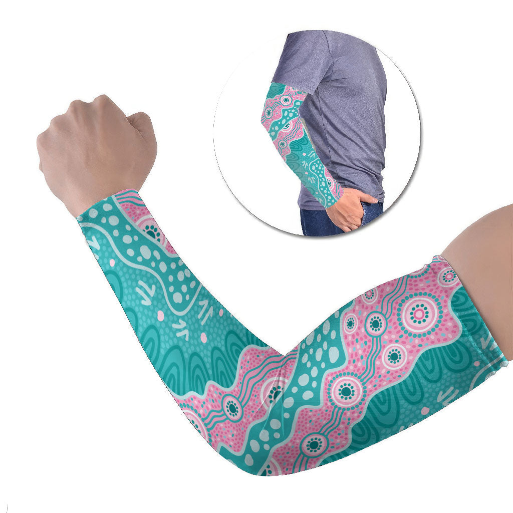 Hereditary Cancer Prevention Australia Indigenous Arm Sleeves Pink and Teal