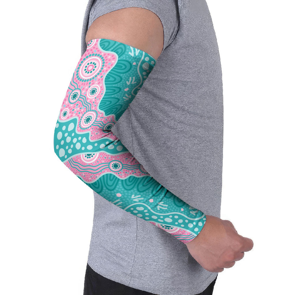 Hereditary Cancer Prevention Australia Indigenous Arm Sleeves Pink and Teal