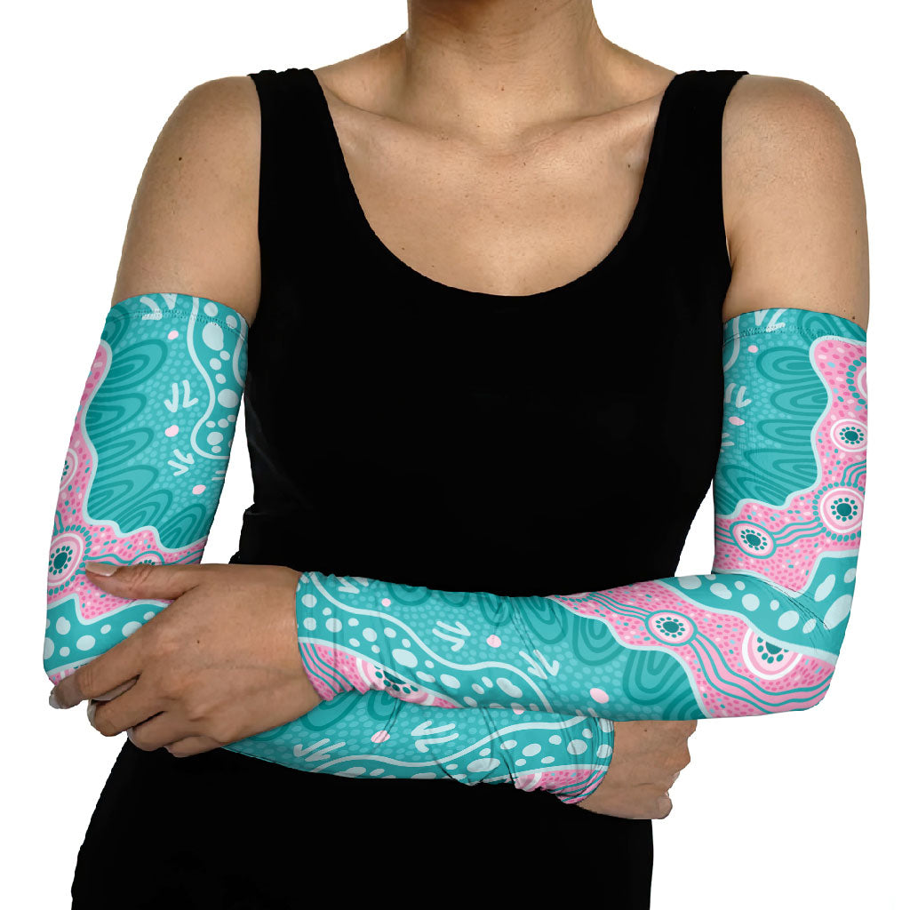 Hereditary Cancer Prevention Australia Indigenous Arm Sleeves Pink and Teal
