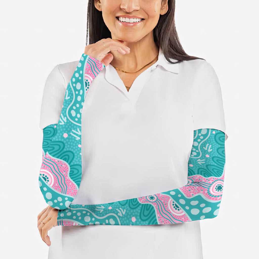 Hereditary Cancer Prevention Australia Indigenous Arm Sleeves Pink and Teal